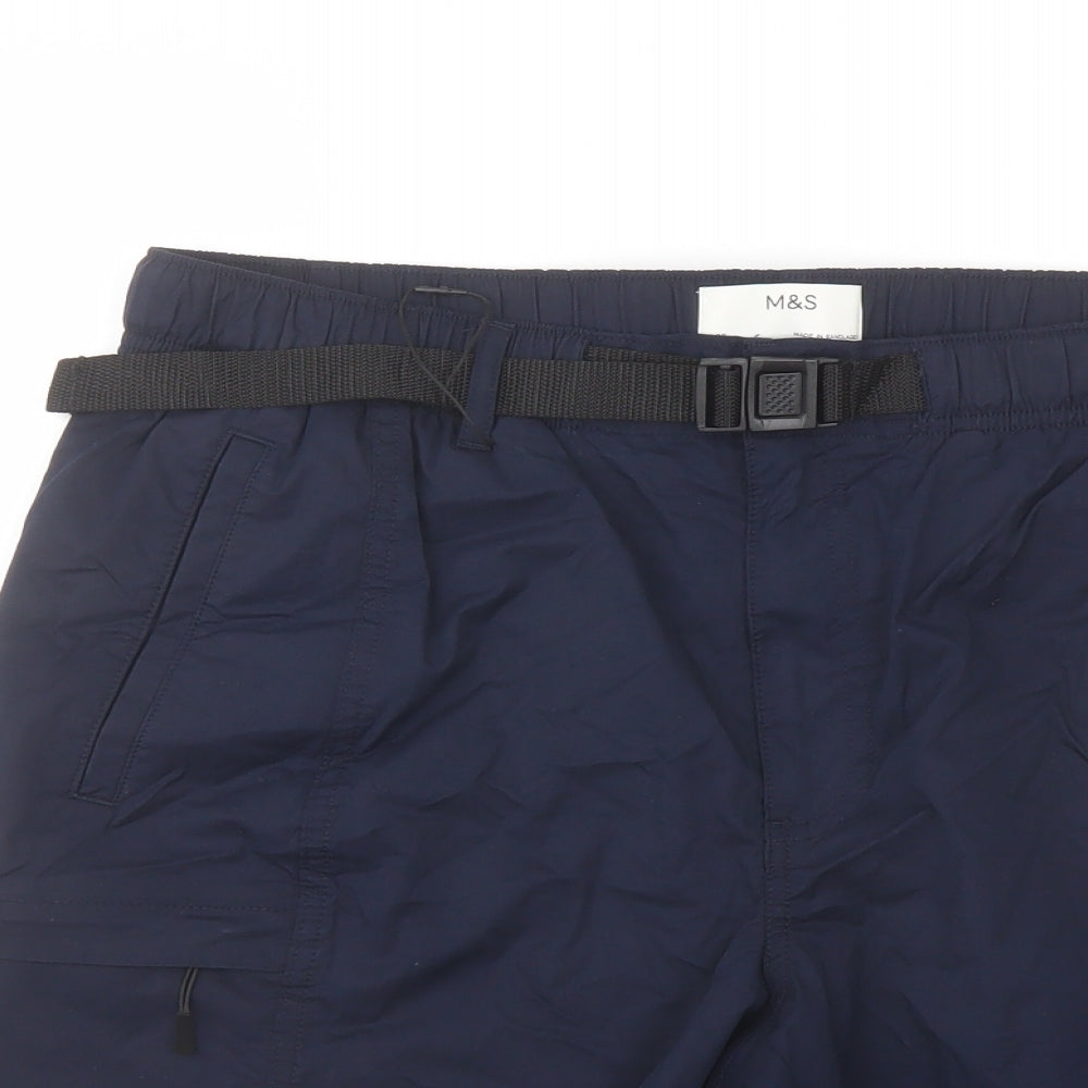 Marks and Spencer Mens Blue Cotton Cargo Shorts Size 36 in L9 in Regular Button