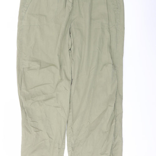 Marks and Spencer Womens Green Cotton Trousers Size 14 L29 in Regular Drawstring