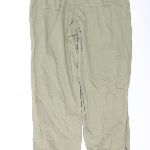 Marks and Spencer Womens Green Cotton Trousers Size 14 L29 in Regular Drawstring