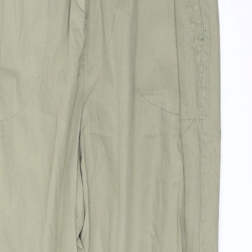 Marks and Spencer Womens Green Cotton Trousers Size 14 L29 in Regular Drawstring