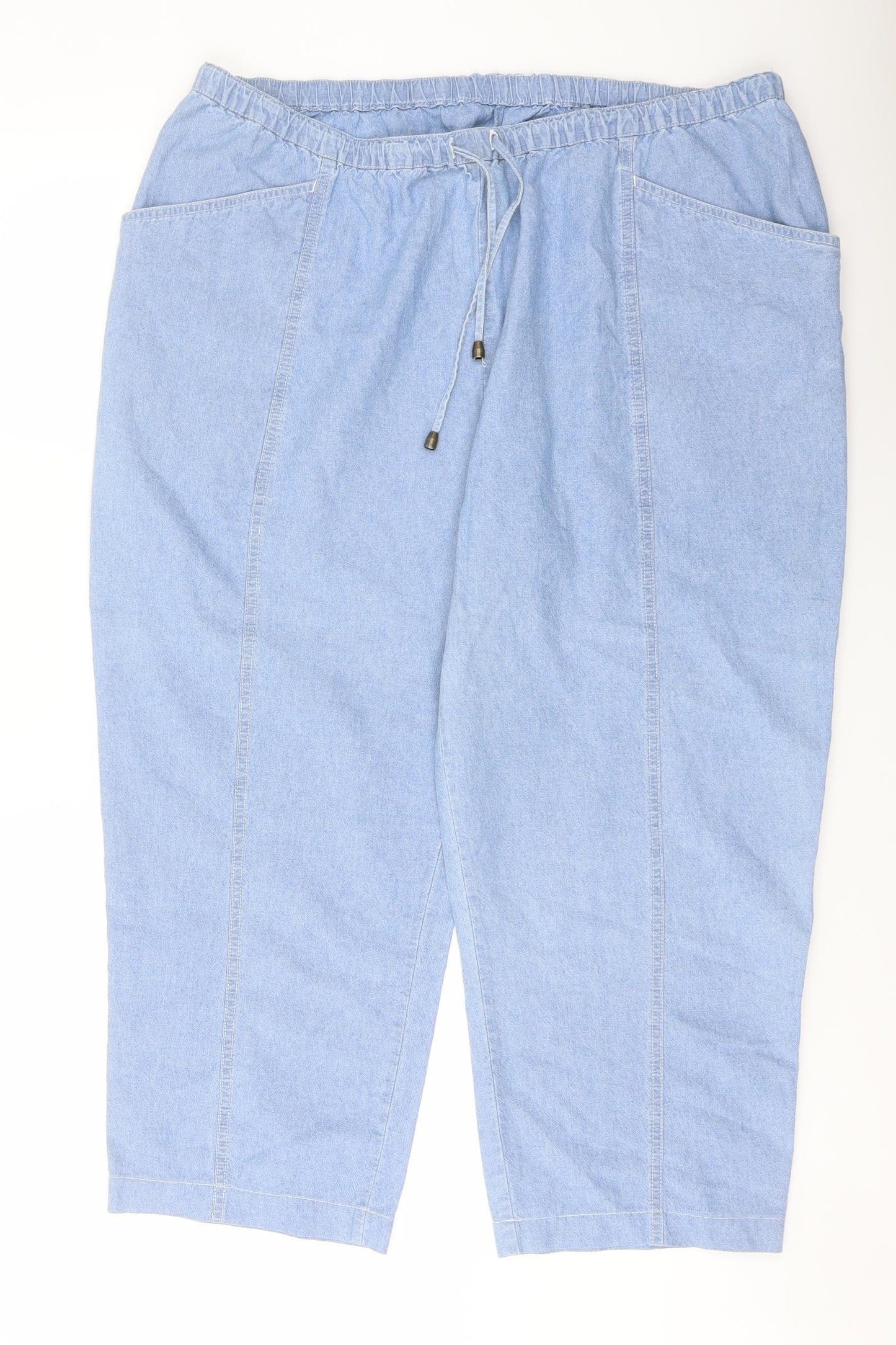 EWM Womens Blue Cotton Trousers Size 24 L24 in Regular Drawstring