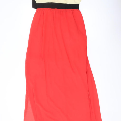 Mia Hemera Womens Red Polyester Maxi Size S V-Neck Zip