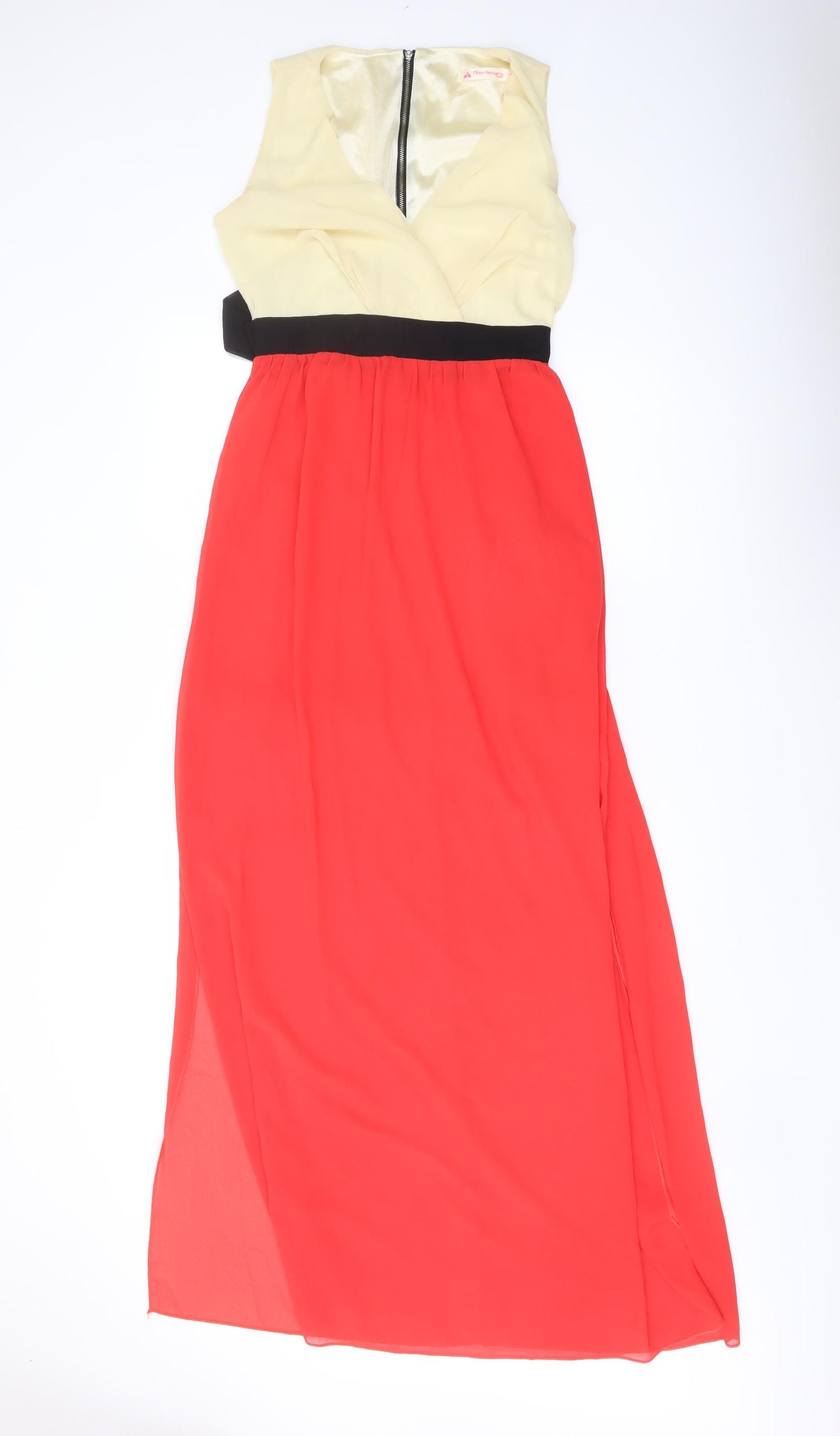 Mia Hemera Womens Red Polyester Maxi Size S V-Neck Zip