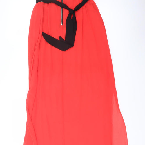 Mia Hemera Womens Red Polyester Maxi Size S V-Neck Zip