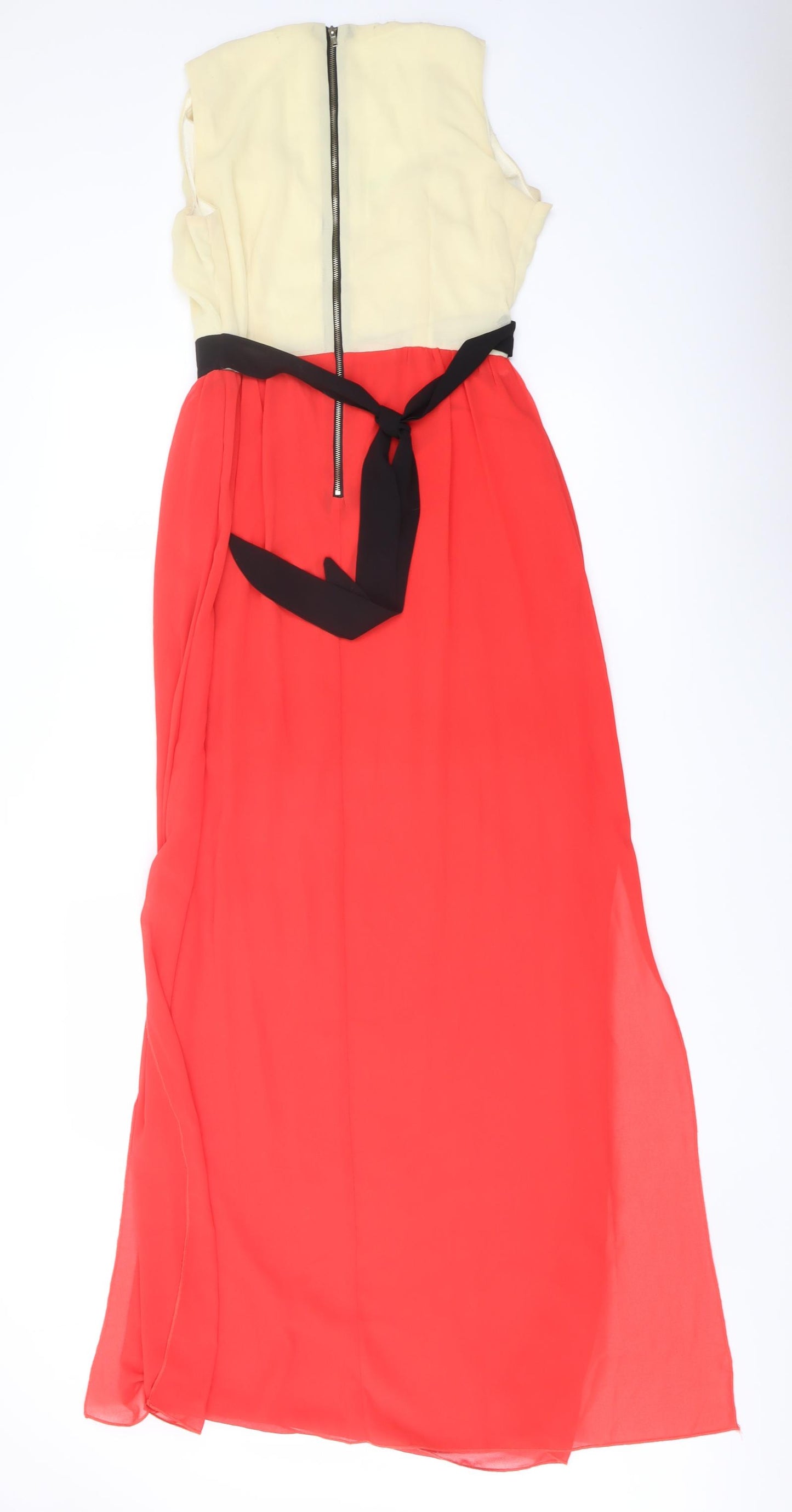 Mia Hemera Womens Red Polyester Maxi Size S V-Neck Zip