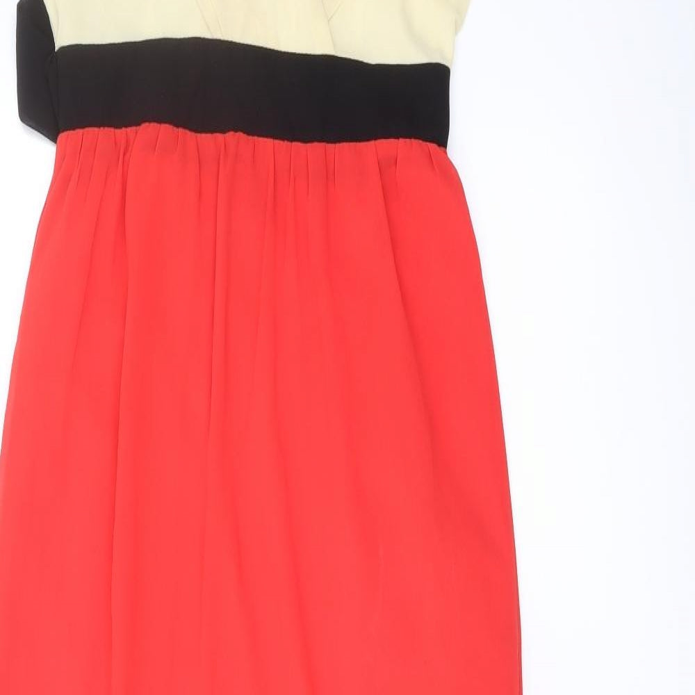 Mia Hemera Womens Red Polyester Maxi Size S V-Neck Zip