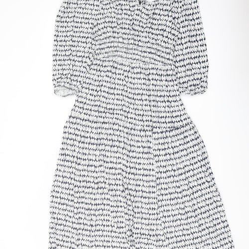 Marks and Spencer Womens Blue Geometric Viscose A-Line Size 8 Square Neck Pullover