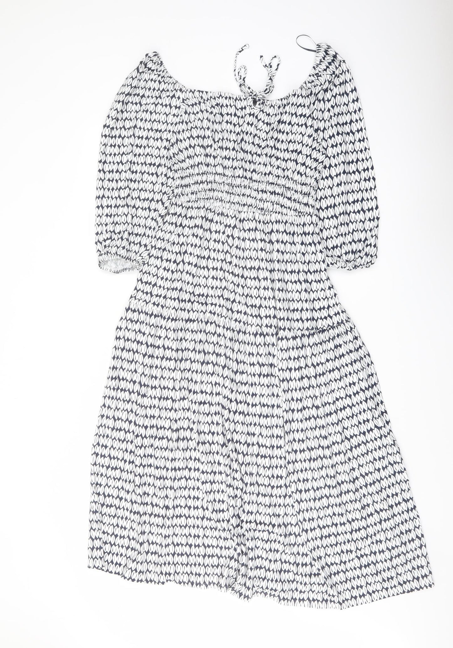 Marks and Spencer Womens Blue Geometric Viscose A-Line Size 8 Square Neck Pullover