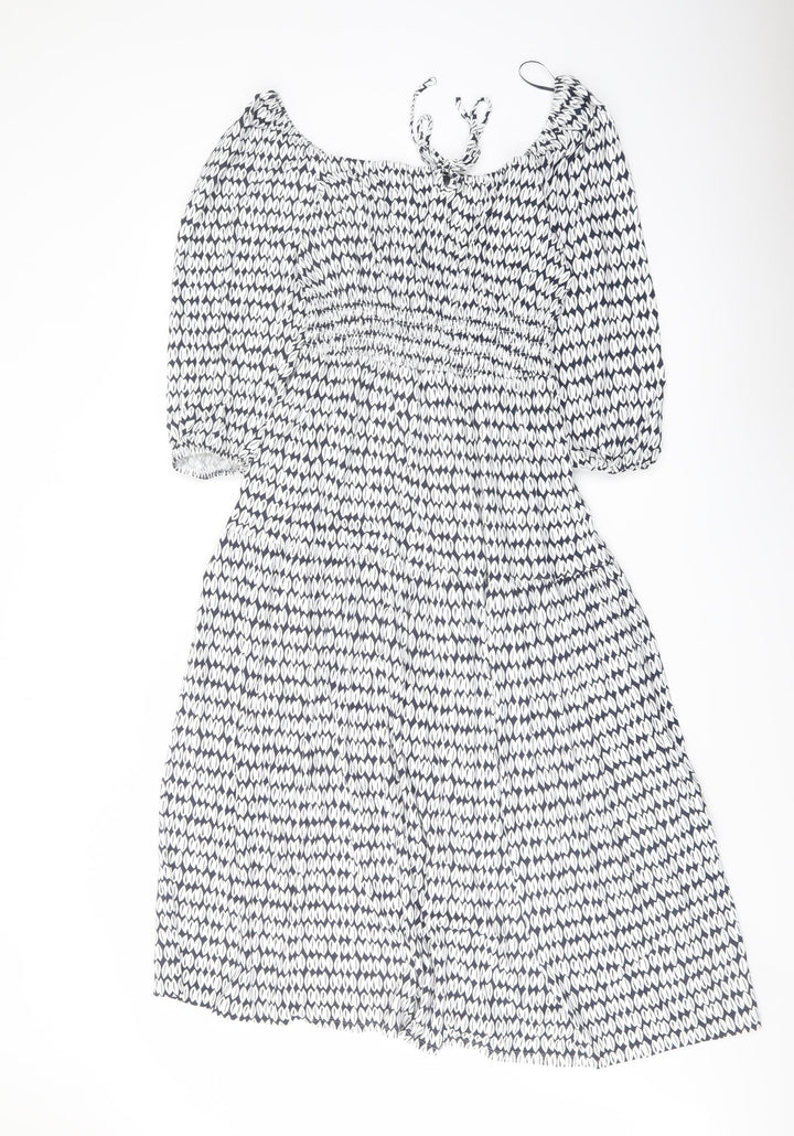 Marks and Spencer Womens Blue Geometric Viscose A-Line Size 8 Square Neck Pullover