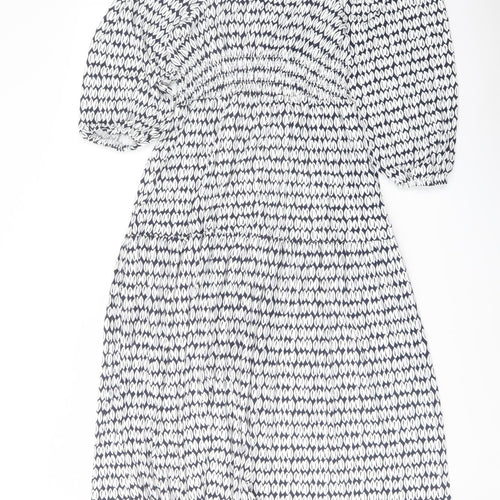 Marks and Spencer Womens Blue Geometric Viscose A-Line Size 8 Square Neck Pullover