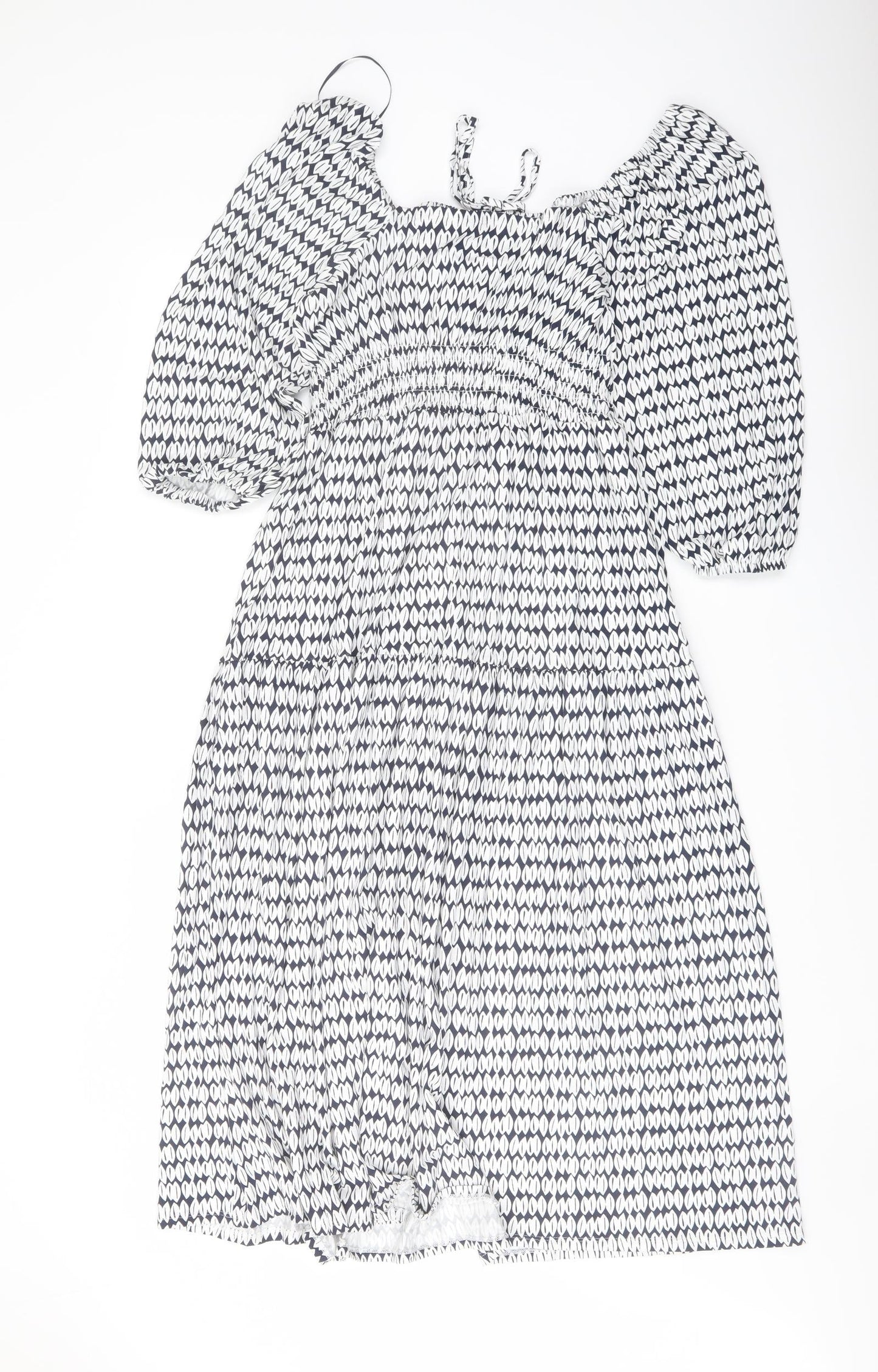 Marks and Spencer Womens Blue Geometric Viscose A-Line Size 8 Square Neck Pullover