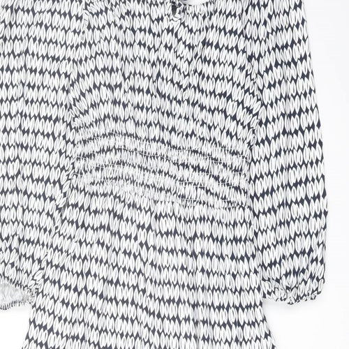 Marks and Spencer Womens Blue Geometric Viscose A-Line Size 8 Square Neck Pullover
