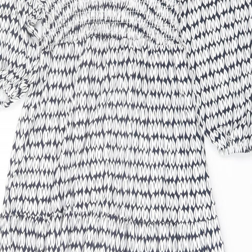 Marks and Spencer Womens Blue Geometric Viscose A-Line Size 8 Square Neck Pullover