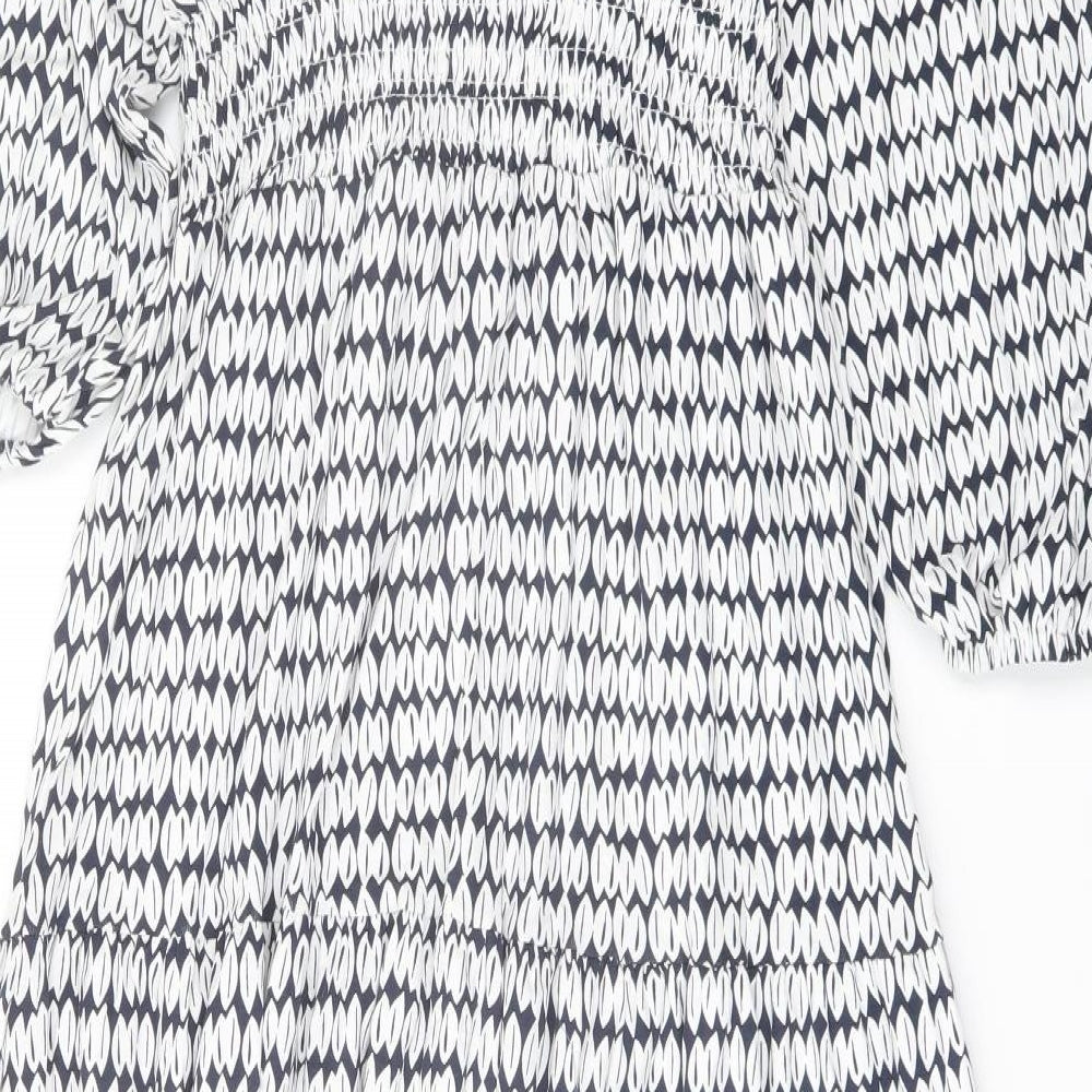 Marks and Spencer Womens Blue Geometric Viscose A-Line Size 8 Square Neck Pullover