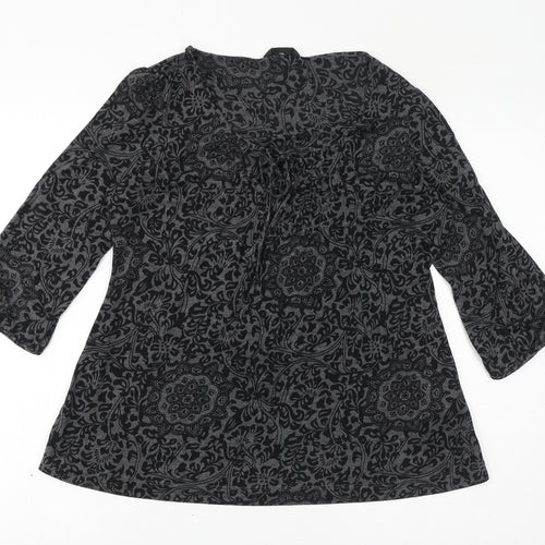 Marks and Spencer Womens Grey Floral Polyester Basic T-Shirt Size 12 Round Neck