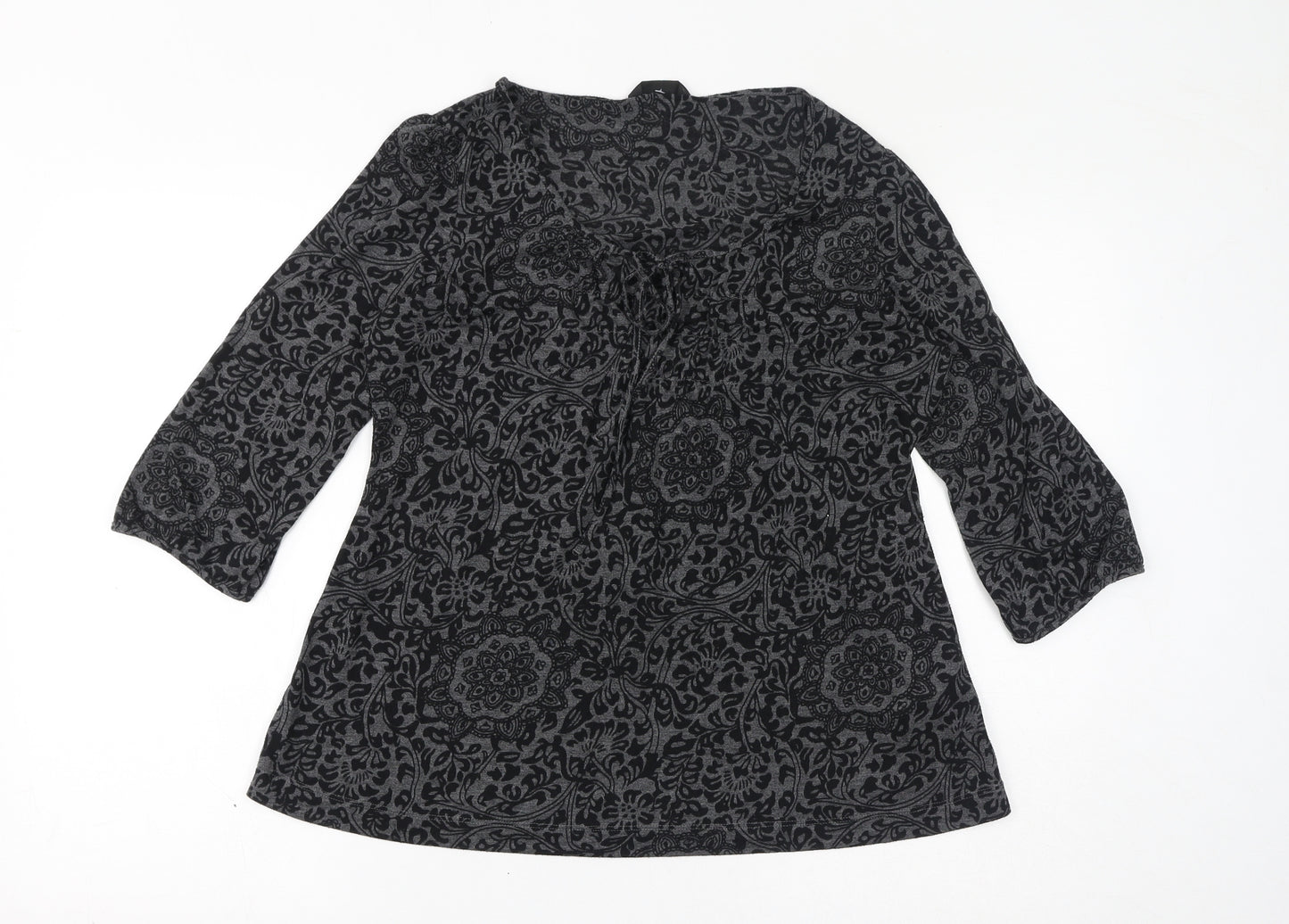 Marks and Spencer Womens Grey Floral Polyester Basic T-Shirt Size 12 Round Neck