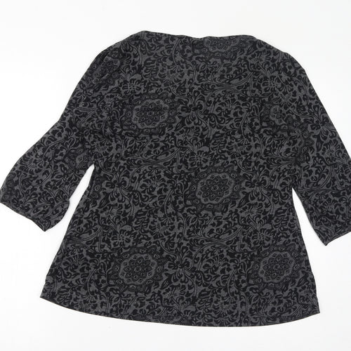 Marks and Spencer Womens Grey Floral Polyester Basic T-Shirt Size 12 Round Neck