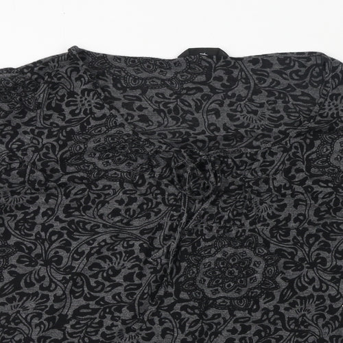 Marks and Spencer Womens Grey Floral Polyester Basic T-Shirt Size 12 Round Neck