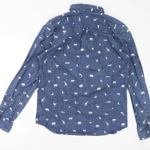 graniph Mens Blue Geometric Cotton Button-Up Size M Collared Button - Animals