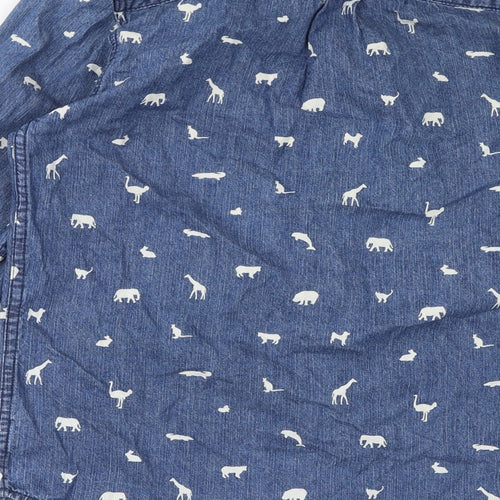 graniph Mens Blue Geometric Cotton Button-Up Size M Collared Button - Animals