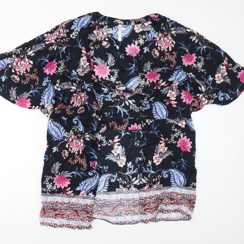 Seafolly Womens Black V-Neck Floral Viscose Cape Jumper Size S