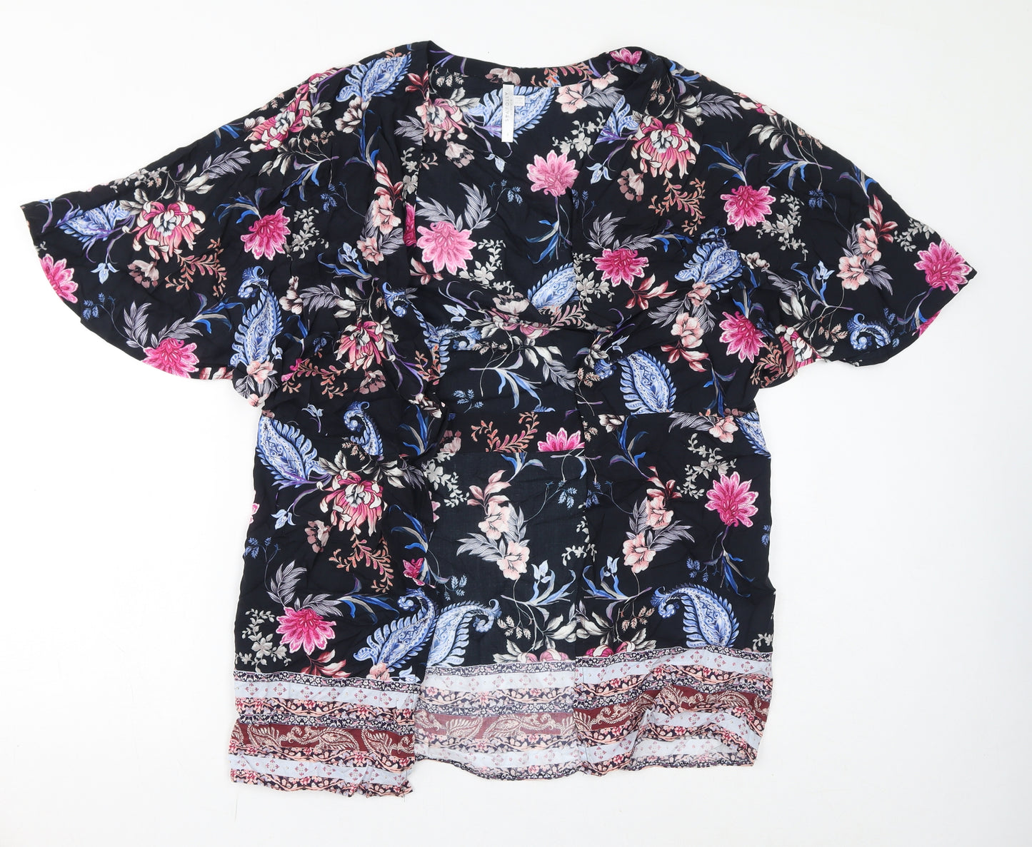 Seafolly Womens Black V-Neck Floral Viscose Cape Jumper Size S