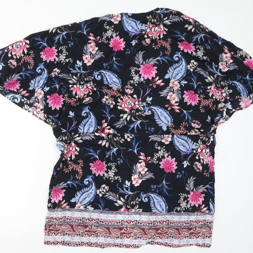 Seafolly Womens Black V-Neck Floral Viscose Cape Jumper Size S