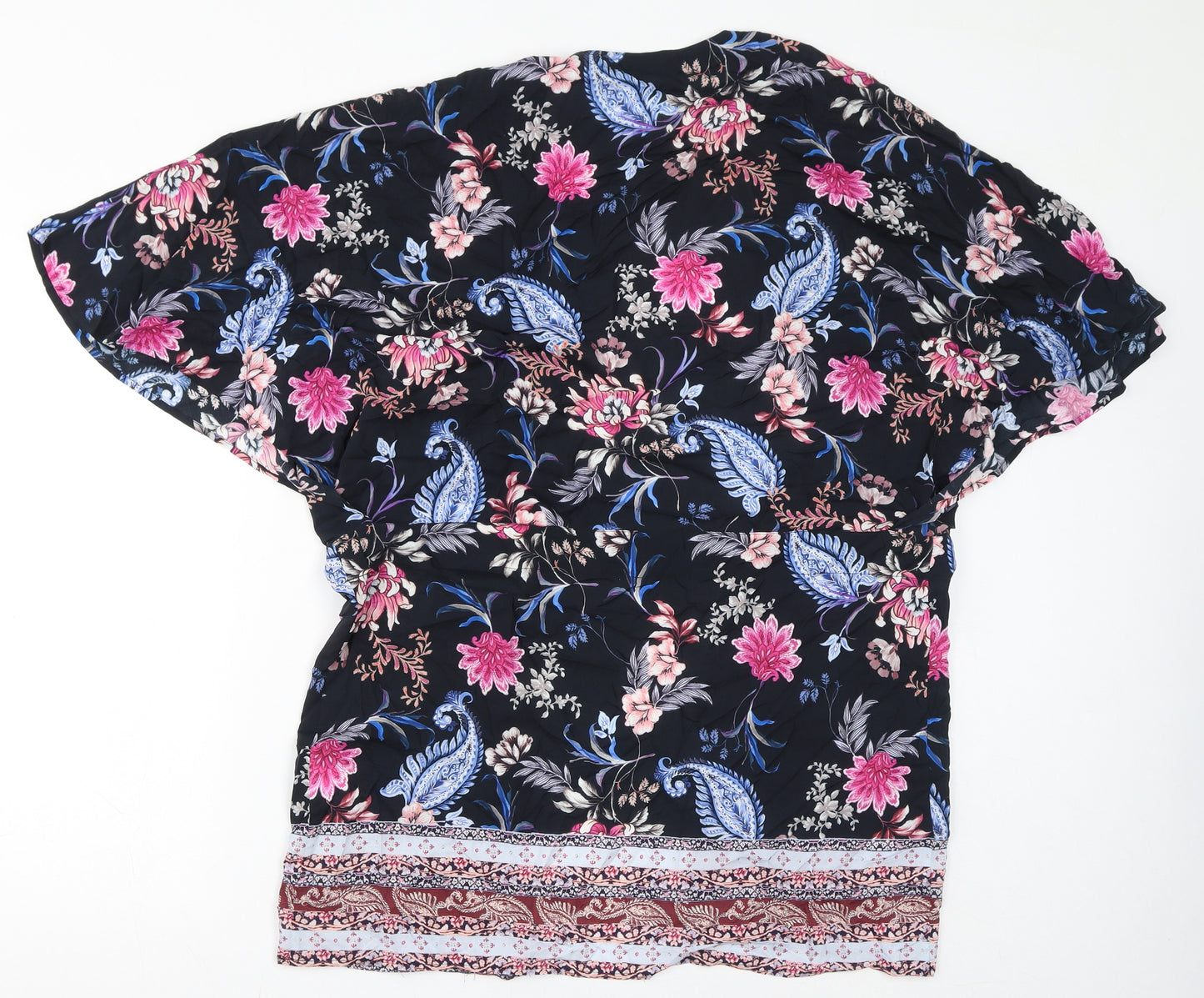 Seafolly Womens Black V-Neck Floral Viscose Cape Jumper Size S