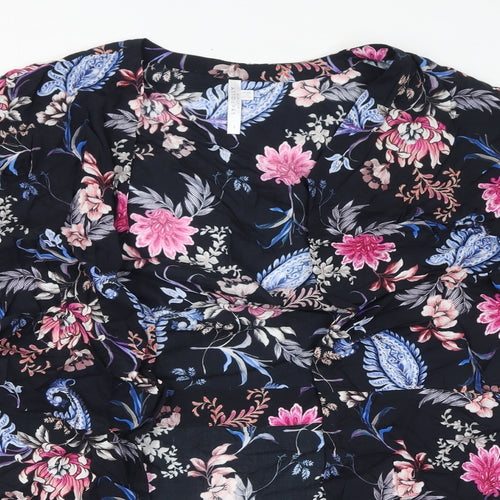 Seafolly Womens Black V-Neck Floral Viscose Cape Jumper Size S