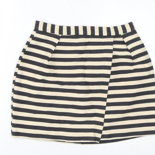 River Island Womens Beige Striped Polyester A-Line Skirt Size 12 Zip