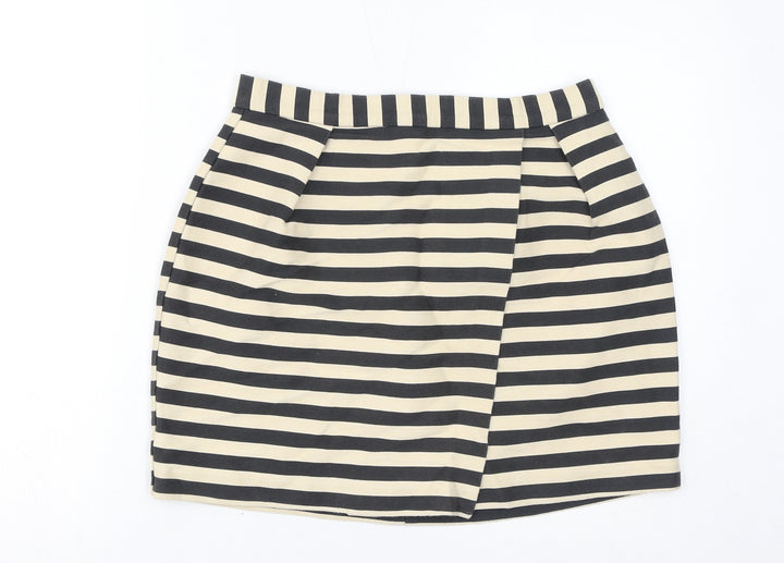 River Island Womens Beige Striped Polyester A-Line Skirt Size 12 Zip