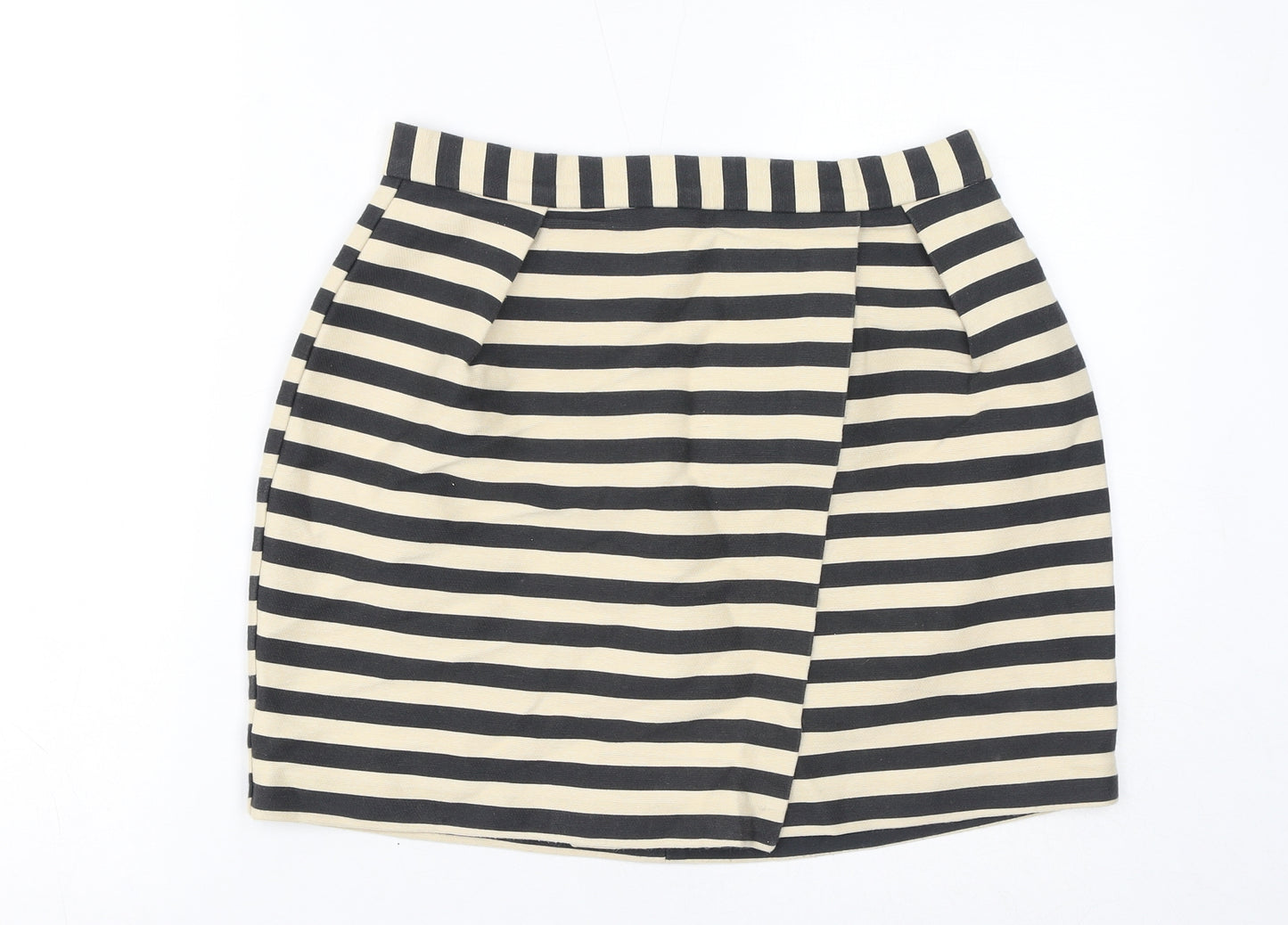River Island Womens Beige Striped Polyester A-Line Skirt Size 12 Zip