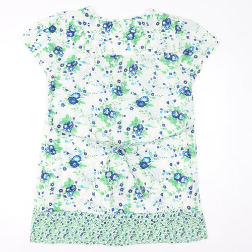 Debenhams Womens White Floral Cotton Basic T-Shirt Size 12 Round Neck - Sequins