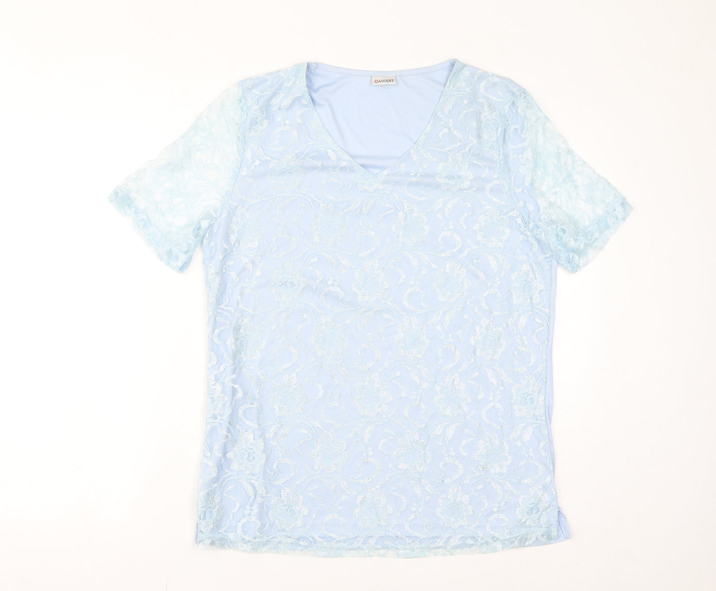 Damart Womens Blue Polyamide Basic T-Shirt Size 14 V-Neck - Size 14-16