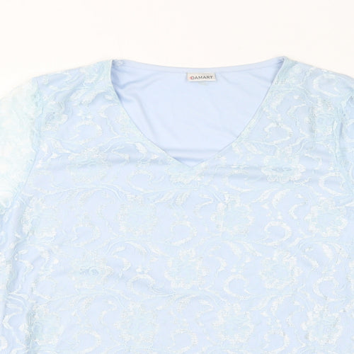 Damart Womens Blue Polyamide Basic T-Shirt Size 14 V-Neck - Size 14-16
