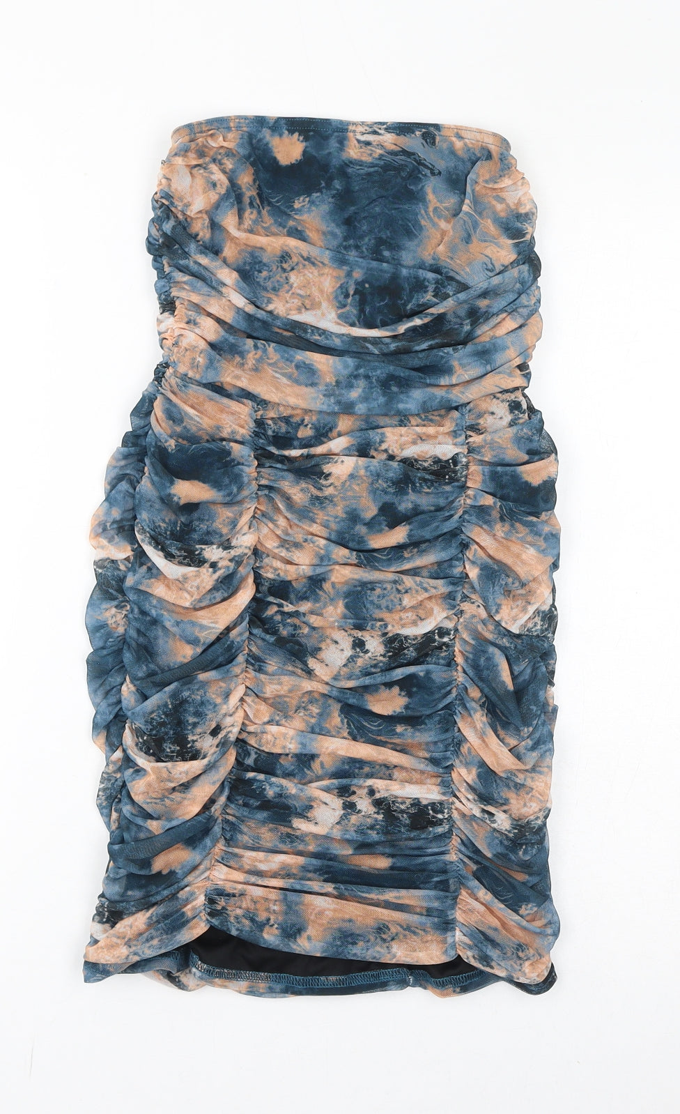 PRETTYLITTLETHING Womens Blue Geometric Polyester Bodycon Size 8 Off the Shoulder Pullover - Mesh