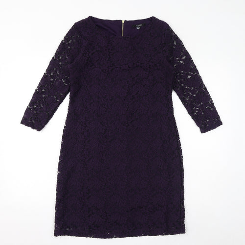 Dunnes Womens Purple Polyester Bodycon Size 12 Round Neck Zip - Lace
