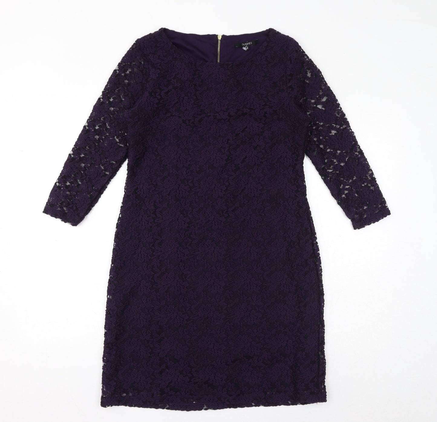 Dunnes Womens Purple Polyester Bodycon Size 12 Round Neck Zip - Lace