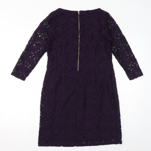 Dunnes Womens Purple Polyester Bodycon Size 12 Round Neck Zip - Lace