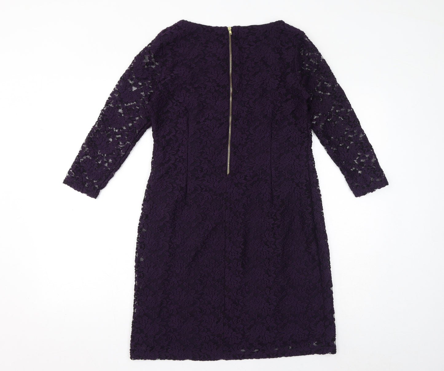 Dunnes Womens Purple Polyester Bodycon Size 12 Round Neck Zip - Lace