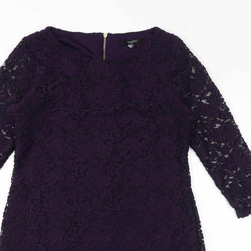 Dunnes Womens Purple Polyester Bodycon Size 12 Round Neck Zip - Lace