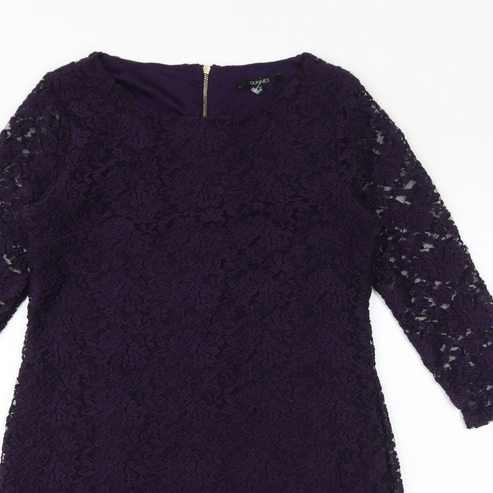 Dunnes Womens Purple Polyester Bodycon Size 12 Round Neck Zip - Lace