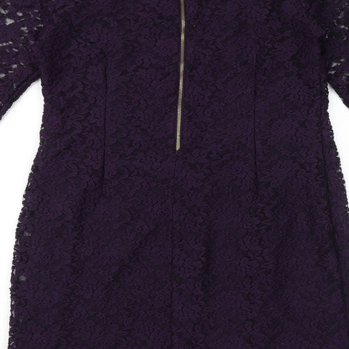 Dunnes Womens Purple Polyester Bodycon Size 12 Round Neck Zip - Lace