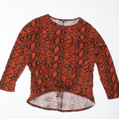 PEP&CO Womens Orange Animal Print Cotton Basic T-Shirt Size 12 Round Neck - Snake Skin