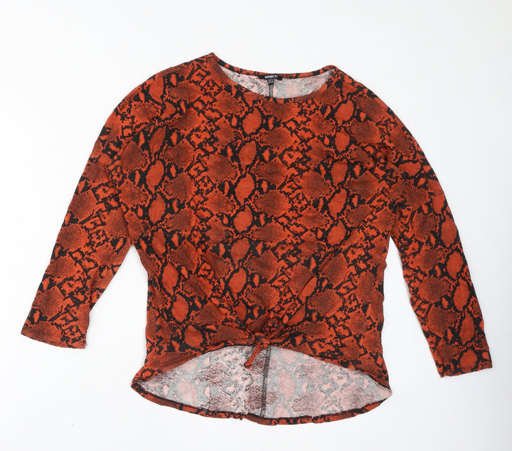PEP&CO Womens Orange Animal Print Cotton Basic T-Shirt Size 12 Round Neck - Snake Skin