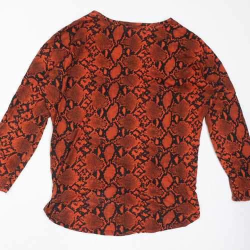 PEP&CO Womens Orange Animal Print Cotton Basic T-Shirt Size 12 Round Neck - Snake Skin