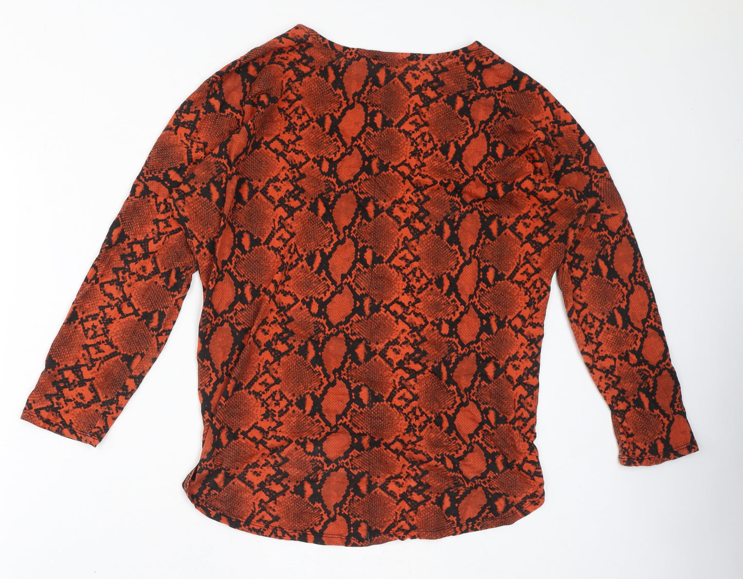 PEP&CO Womens Orange Animal Print Cotton Basic T-Shirt Size 12 Round Neck - Snake Skin