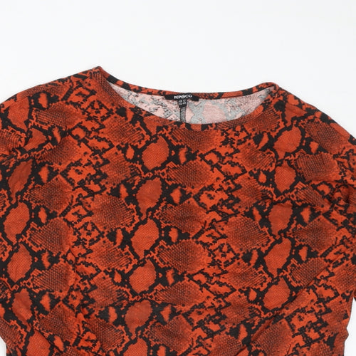 PEP&CO Womens Orange Animal Print Cotton Basic T-Shirt Size 12 Round Neck - Snake Skin