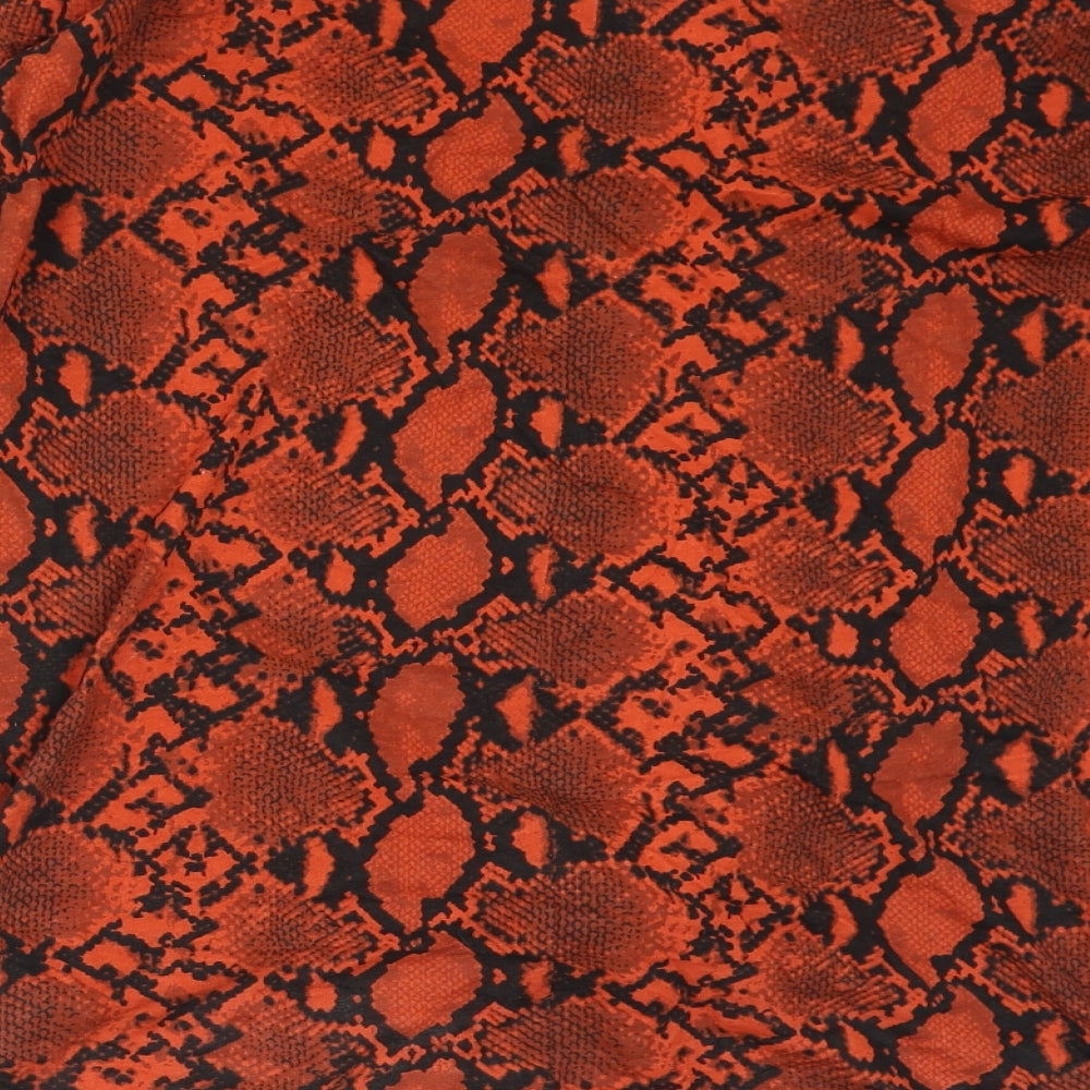 PEP&CO Womens Orange Animal Print Cotton Basic T-Shirt Size 12 Round Neck - Snake Skin