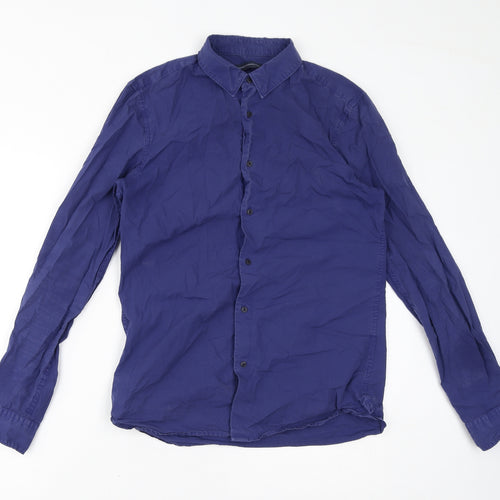 French Connection Womens Blue Cotton Basic Button-Up Size S Collared